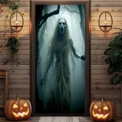 Halloween Door Decorations Ghost Bride Halloween Door Covers Door Tapestry Door Curtain Decoration Backdrop Door Banner for Front Door Farmhouse Holiday Party Decor Supplies