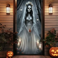 Halloween Door Decorations Ghost Bride Halloween Door Covers Door Tapestry Door Curtain Decoration Backdrop Door Banner for Front Door Farmhouse Holiday Party Decor Supplies