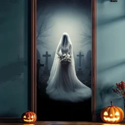 Halloween Door Decorations Halloween Door Covers Zombie Bride Door Tapestry Door Curtain Decoration Backdrop Door Banner for Front Door Farmhouse Holiday Party Decor Supplies