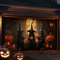 Halloween Door Decorations Outdoor Halloween Garage Door Cover Pumpkin Witch Banner Scary Castle Large Backdrop Decoration for Holiday Outdoor Garage Door Home Wall Decorations