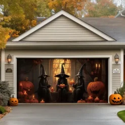 Halloween Door Decorations Outdoor Halloween Garage Door Cover Pumpkin Witch Banner Scary Castle Large Backdrop Decoration for Holiday Outdoor Garage Door Home Wall Decorations