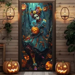 Halloween Door Decorations Halloween Door Covers Evil Clown Door Tapestry Door Curtain Decoration Backdrop Door Banner for Front Door Farmhouse Holiday Party Decor Supplies