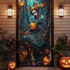 Halloween Door Decorations Halloween Door Covers Evil Clown Door Tapestry Door Curtain Decoration Backdrop Door Banner for Front Door Farmhouse Holiday Party Decor Supplies