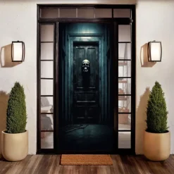 Halloween Door Decorations Skull Halloween Door Covers Door Tapestry Door Curtain Decoration Backdrop Door Banner for Front Door Farmhouse Holiday Party Decor Supplies Skeleton