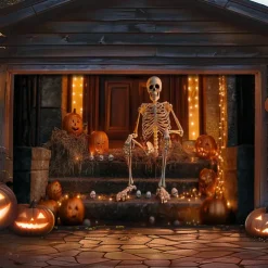 Halloween Door Decorations Outdoor Halloween Garage Door Cover Pumpkins Skull Banner Skeleton Outside Large Backdrop Decoration for Holiday Outdoor Garage Door Home Wall Decorations