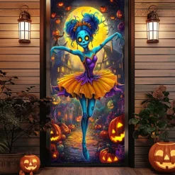 Halloween Door Decorations Halloween Door Covers Jack O Lantern Pumpkin Door Tapestry Door Curtain Decoration Backdrop Door Banner for Front Door Farmhouse Holiday Party Indoor Outdoor Decor Supplies