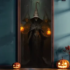 Halloween Door Decorations Halloween Door Covers Ghost Witch Door Tapestry Door Curtain Decoration Backdrop Door Banner for Front Door Farmhouse Holiday Party Decor Supplies