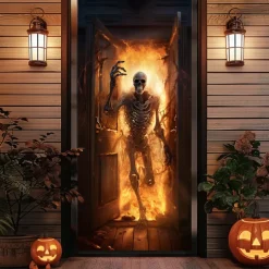 Halloween Door Decorations Halloween Door Covers Werewolf Skeleton Door Tapestry Door Curtain Decoration Backdrop Door Banner for Front Door Farmhouse Holiday Party Indoor Outdoor Decor Supplies