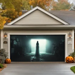 Halloween Door Decorations Outdoor Halloween Garage Door Cover Ghosts Banner Monster Window Outside Large Backdrop Decoration for Holiday Outdoor Garage Door Home Wall Decorations