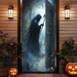 Halloween Door Decorations Halloween Door Covers Ghost Door Tapestry Door Curtain Decoration Backdrop Door Banner for Front Door Farmhouse Holiday Party Indoor Outdoor Decor Supplies