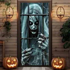 Halloween Door Decorations Halloween Door Covers Ghost Door Tapestry Door Curtain Decoration Backdrop Door Banner for Front Door Farmhouse Holiday Party Indoor Outdoor Decor Supplies