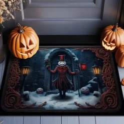 Halloween Doormat Jack Skeleton Pumpkin Kitchen Mat Floor Mat Non-Slip Area Rug Oil Proof Rug Indoor Outdoor Mat Bedroom Decor Bathroom Mat Entrance Rug