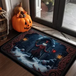 Halloween Doormat Jack Skeleton Pumpkin Kitchen Mat Floor Mat Non-Slip Area Rug Oil Proof Rug Indoor Outdoor Mat Bedroom Decor Bathroom Mat Entrance Rug