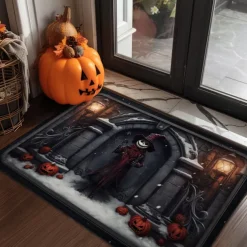 Halloween Doormat Jack Skeleton Pumpkin Kitchen Mat Floor Mat Non-Slip Area Rug Oil Proof Rug Indoor Outdoor Mat Bedroom Decor Bathroom Mat Entrance Rug
