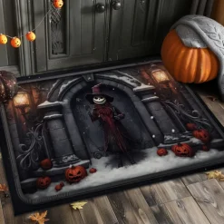 Halloween Doormat Jack Skeleton Pumpkin Kitchen Mat Floor Mat Non-Slip Area Rug Oil Proof Rug Indoor Outdoor Mat Bedroom Decor Bathroom Mat Entrance Rug
