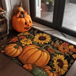 Halloween Doormat Pumpkin Sunflowers Kitchen Mat Floor Mat Non-Slip Area Rug Oil Proof Rug Indoor Outdoor Mat Bedroom Decor Bathroom Mat Entrance Rug