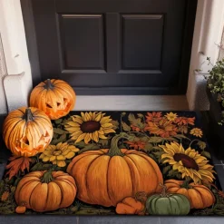 Halloween Doormat Pumpkin Sunflowers Kitchen Mat Floor Mat Non-Slip Area Rug Oil Proof Rug Indoor Outdoor Mat Bedroom Decor Bathroom Mat Entrance Rug