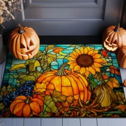 Halloween Doormat Pumpkin Sunflowers Kitchen Mat Floor Mat Non-Slip Area Rug Oil Proof Rug Indoor Outdoor Mat Bedroom Decor Bathroom Mat Entrance Rug