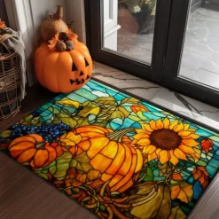 Halloween Doormat Pumpkin Sunflowers Kitchen Mat Floor Mat Non-Slip Area Rug Oil Proof Rug Indoor Outdoor Mat Bedroom Decor Bathroom Mat Entrance Rug