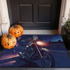 Halloween Doormat Skeleton Motorcycle Kitchen Mat Floor Mat Non-Slip Area Rug Oil Proof Rug Indoor Outdoor Mat Bedroom Decor Bathroom Mat Entrance Rug