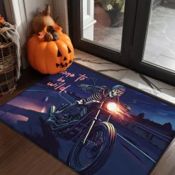Halloween Doormat Skeleton Motorcycle Kitchen Mat Floor Mat Non-Slip Area Rug Oil Proof Rug Indoor Outdoor Mat Bedroom Decor Bathroom Mat Entrance Rug