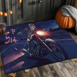 Halloween Doormat Skeleton Motorcycle Kitchen Mat Floor Mat Non-Slip Area Rug Oil Proof Rug Indoor Outdoor Mat Bedroom Decor Bathroom Mat Entrance Rug
