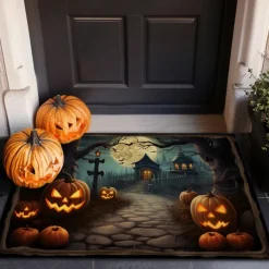 Halloween Doormat Skeleton Motorcycle Kitchen Mat Floor Mat Non-Slip Area Rug Oil Proof Rug Indoor Outdoor Mat Bedroom Decor Bathroom Mat Entrance Rug