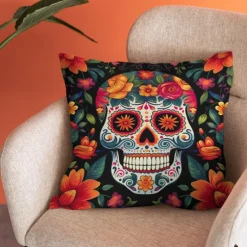 Halloween Double Side Pillow Cover 1PC Skull Day of Dead Soft Decorative Square Cushion Case Pillowcase for Bedroom Livingroom Sofa Couch Chair Decorations