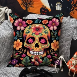 Halloween Double Side Pillow Cover 1PC Skull Day of Dead Soft Decorative Square Cushion Case Pillowcase for Bedroom Livingroom Sofa Couch Chair Decorations