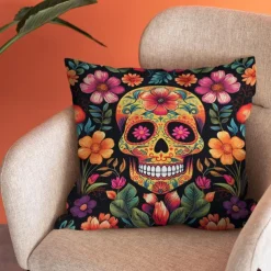 Halloween Double Side Pillow Cover 1PC Skull Day of Dead Soft Decorative Square Cushion Case Pillowcase for Bedroom Livingroom Sofa Couch Chair Decorations