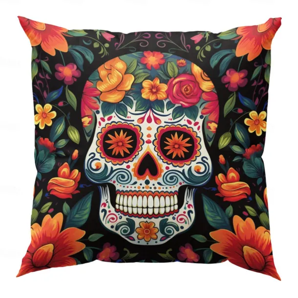 Halloween Double Side Pillow Cover 1PC Skull Day of Dead Soft Decorative Square Cushion Case Pillowcase for Bedroom Livingroom Sofa Couch Chair Decorations