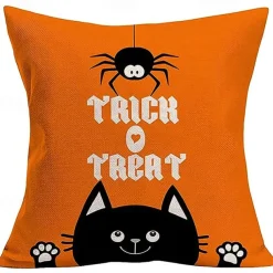 Halloween Double Side Pillow Cover 1PC Soft Decorative Square Cushion Case Pillowcase for Bedroom Livingroom Sofa Couch Chair Pumpkin Ghost Trick or Treat Halloween Decorations