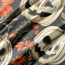 Halloween Duvet Cover Set Jack O Lantern Pumpkin Floral and Pumpkin Patterns for a Cozy Holiday Feel - Includes Duvet Cover and Pillowcases - Soft and Comfortable Fabric