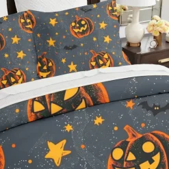 Halloween Duvet Cover Set Jack O Lantern Pumpkin Spooky and Festive Design - Includes Duvet Cover and Pillowcases - Soft and Comfortable Fabric - Perfect for Adding Halloween Spirit to Your Bedroom
