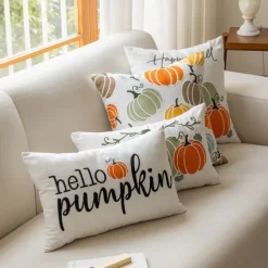 Halloween Emboidery Pumpkins Decorative Toss Pillows Cover 1PC Soft Square Cushion Case Autumn Pillowcase for Bedroom Livingroom Sofa Couch Chair