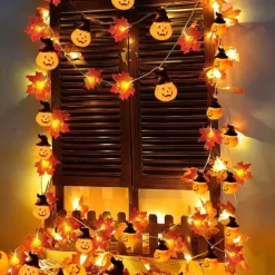 Halloween Fall Pumpkin String Lights Hat Pumpkin Maple Leaf String Lights 3M-20LEDs 1.5M-10LEDs Battery Powered Home Party Holiday Halloween Decoration Lights