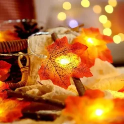Halloween Fall Pumpkin String Lights Hat Pumpkin Maple Leaf String Lights 3M-20LEDs 1.5M-10LEDs Battery Powered Home Party Holiday Halloween Decoration Lights