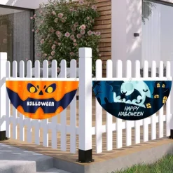 Halloween Fan Flag Bunting Outdoor Flag for Outdoor Halloween Yard Fence Hanging Spooky Pumpkin Banner Flag Table Decor Fall Room Decor Aesthetic Halloween Birthday Party Decor