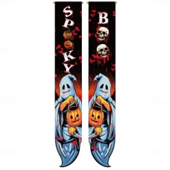 Halloween Fan Flag Bunting Outdoor Flag for Outdoor Halloween Yard Fence Hanging Spooky Pumpkin Banner Flag Table Decor Fall Room Decor Aesthetic Halloween Birthday Party Decor