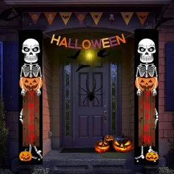 Halloween Fan Flag Bunting Outdoor Flag for Outdoor Halloween Yard Fence Hanging Spooky Pumpkin Banner Flag Table Decor Fall Room Decor Aesthetic Halloween Birthday Party Decor