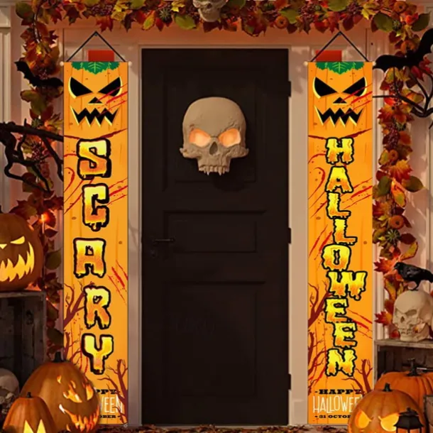 Halloween Fan Flag Bunting Outdoor Flag for Outdoor Halloween Yard Fence Hanging Spooky Pumpkin Banner Flag Table Decor Fall Room Decor Aesthetic Halloween Birthday Party Decor