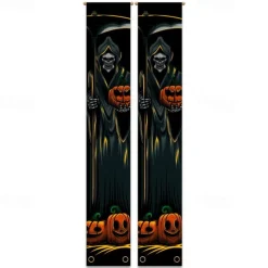 Halloween Fan Flag Bunting Outdoor Flag for Outdoor Halloween Yard Fence Hanging Spooky Pumpkin Banner Flag Table Decor Fall Room Decor Aesthetic Halloween Birthday Party Decor