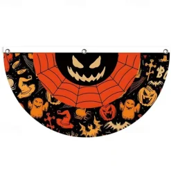 Halloween Fan Flag Bunting Outdoor Flag for Outdoor Halloween Yard Fence Hanging Spooky Pumpkin Banner Flag Table Decor Fall Room Decor Aesthetic Halloween Birthday Party Decor