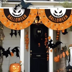 Halloween Fan Flag Bunting Outdoor Flag for Outdoor Halloween Yard Fence Hanging Spooky Pumpkin Banner Flag Table Decor Fall Room Decor Aesthetic Halloween Birthday Party Decor