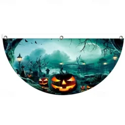 Halloween Fan Flag Bunting Outdoor Flag for Outdoor Halloween Yard Fence Hanging Spooky Pumpkin Banner Flag Table Decor Fall Room Decor Aesthetic Halloween Birthday Party Decor