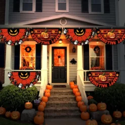 Halloween Fan Flag Bunting Outdoor Flag for Outdoor Halloween Yard Fence Hanging Spooky Pumpkin Banner Flag Table Decor Fall Room Decor Aesthetic Halloween Birthday Party Decor