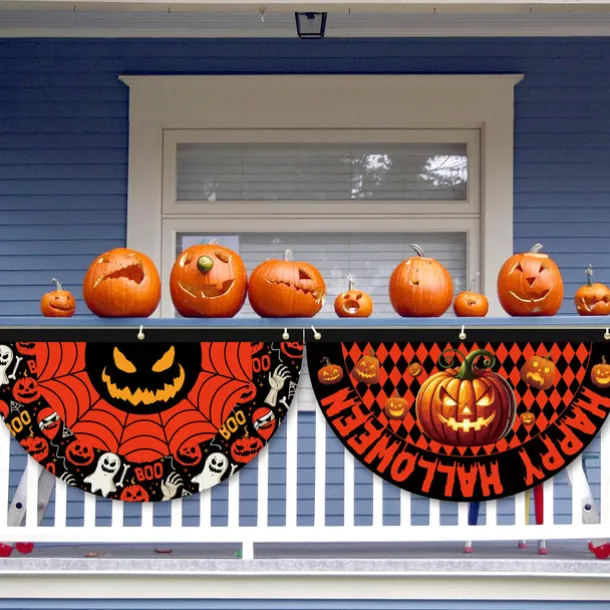 Halloween Fan Flag Bunting Outdoor Flag for Outdoor Halloween Yard Fence Hanging Spooky Pumpkin Banner Flag Table Decor Fall Room Decor Aesthetic Halloween Birthday Party Decor