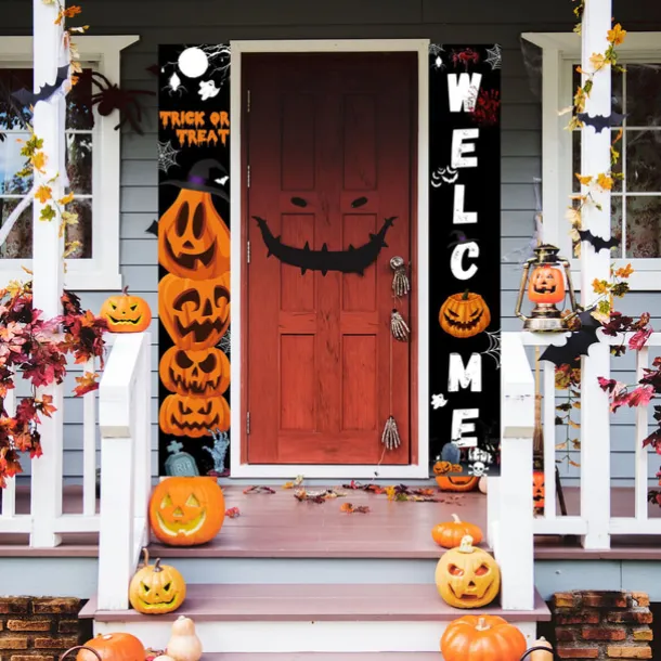 Halloween Fan Flag Bunting Outdoor Flag for Outdoor Halloween Yard Fence Hanging Spooky Pumpkin Banner Flag Table Decor Fall Room Decor Aesthetic Halloween Birthday Party Decor