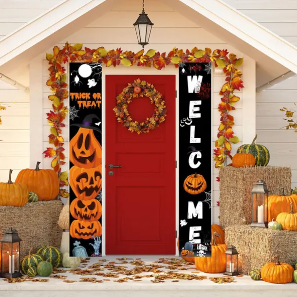 Halloween Fan Flag Bunting Outdoor Flag for Outdoor Halloween Yard Fence Hanging Spooky Pumpkin Banner Flag Table Decor Fall Room Decor Aesthetic Halloween Birthday Party Decor