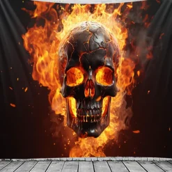 Halloween Fire Skulls Hanging Tapestry Wall Art Large Tapestry Mural Decor Photograph Backdrop Blanket Curtain Home Bedroom Living Room Decorations